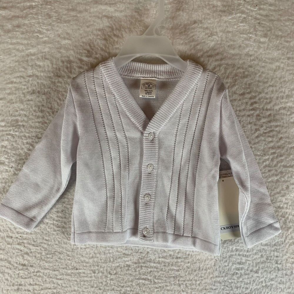 Little Things Mean‎ A Lot White V-Neck Button Front Baby Cardigan Size 9 Mos NWT